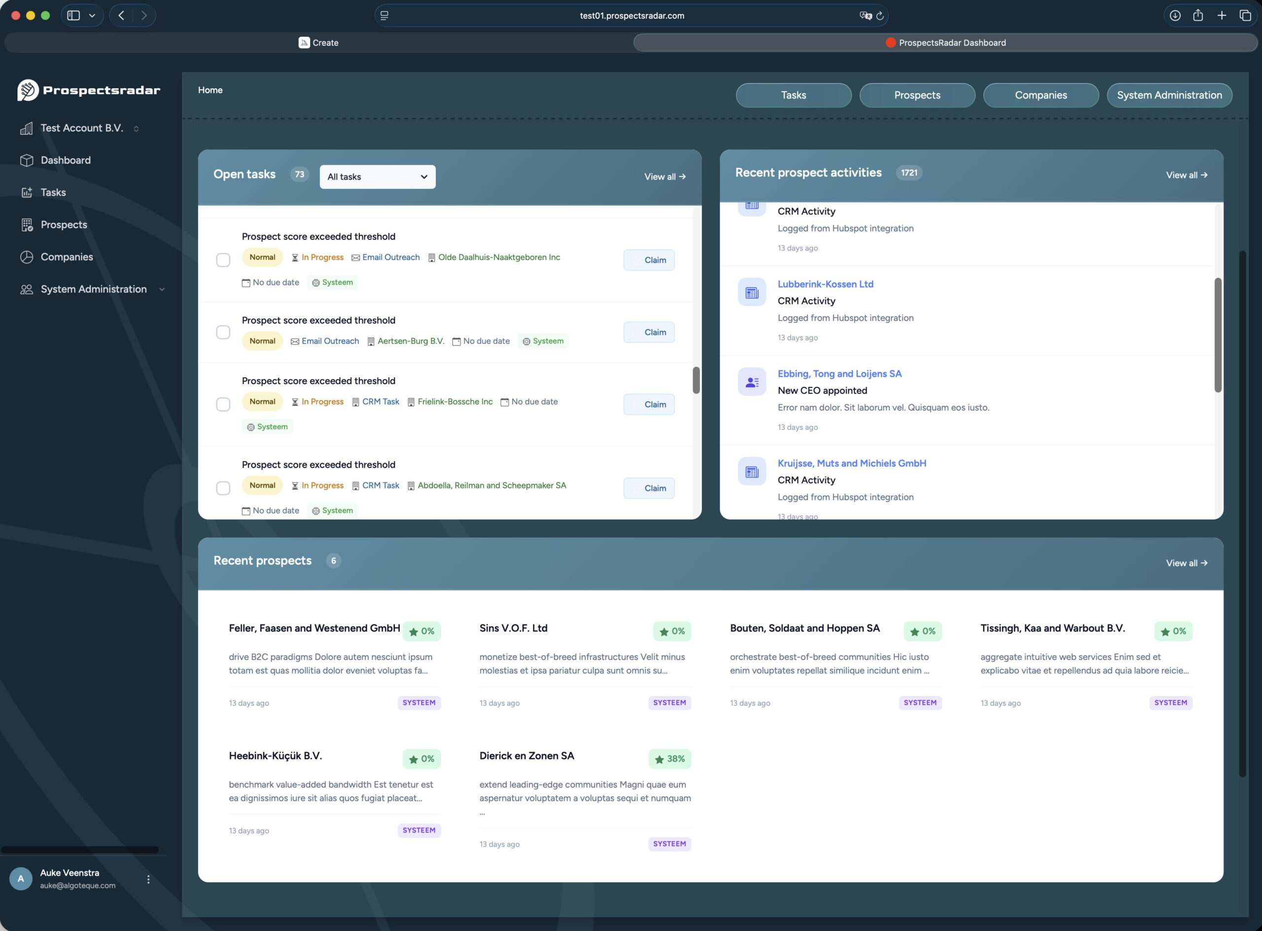 lead generation task screen